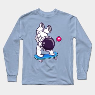 Cute Astronaut Playing Skateboard Cartoon Long Sleeve T-Shirt